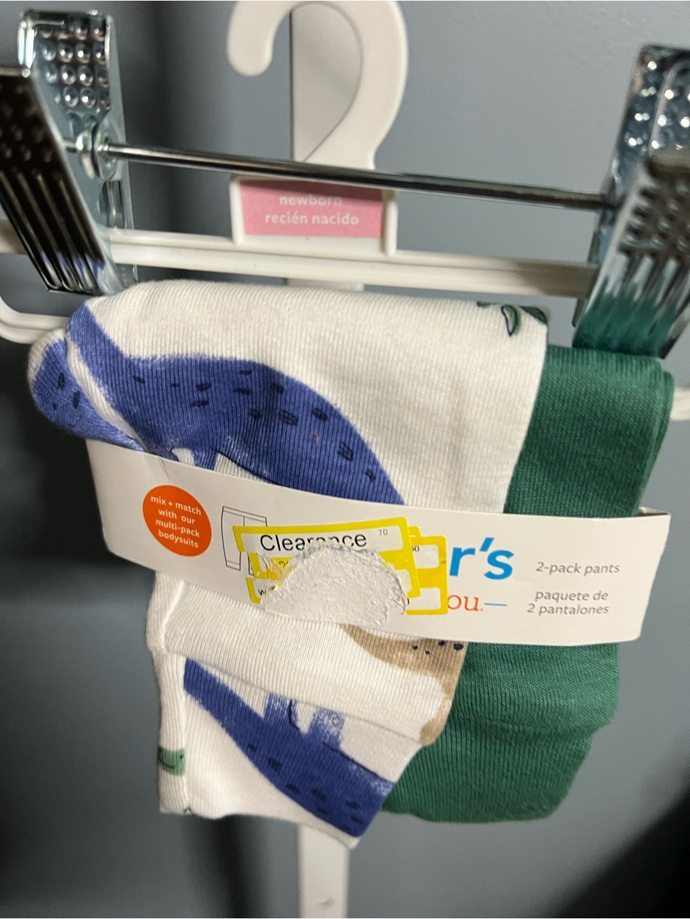 Carters Just One You 2-Pack Green and White Dinosaur pants Newborn NWT
